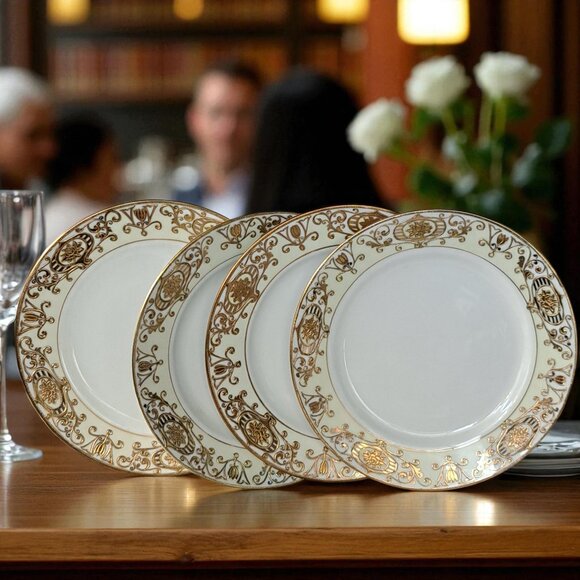 Noritake 175 Luncheon Plate 8 1/4” Round Gold Christmas Ball Set of Four - Picture 3 of 12